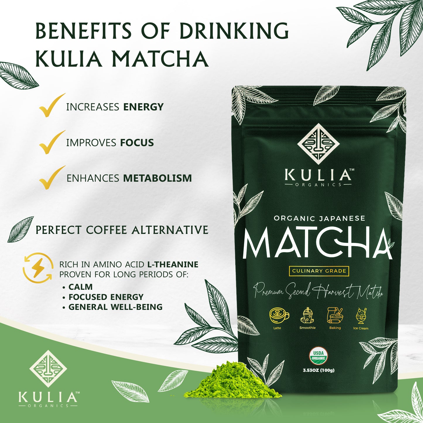 Matcha Powder Informative image explaining benifits of matcha powder